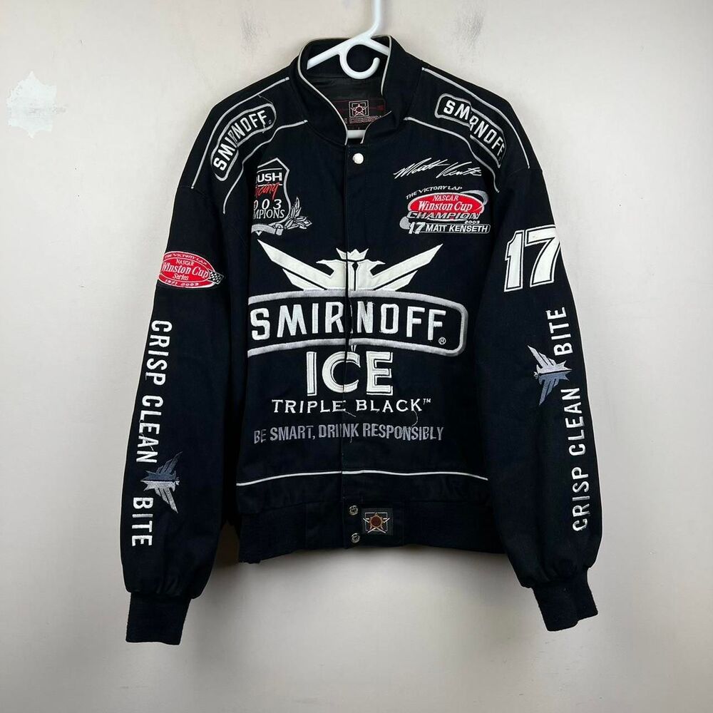 Vintage Smirnoff NASCAR JH Matt Kenseth Black Racing Bomber Jacket Size L